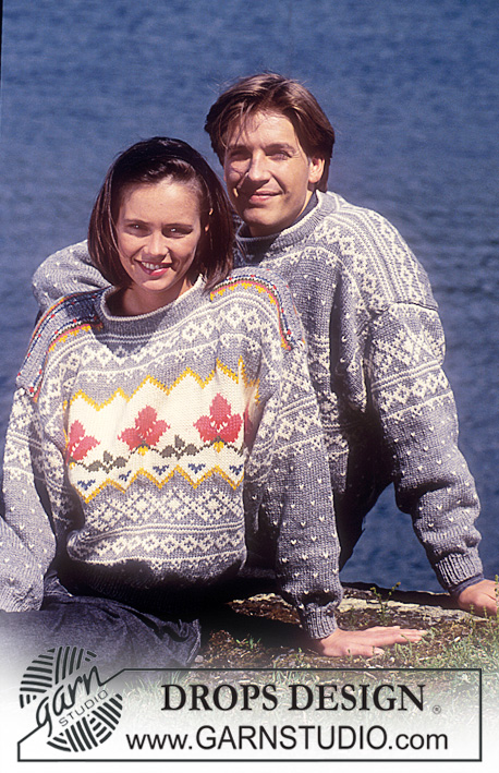 DROPS 28-1 - Dame og herre sweater i Alaska med gamle nordisk borter