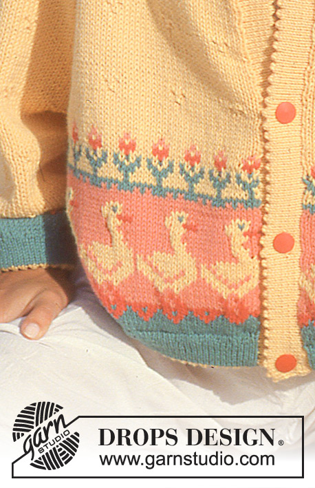 Ducks in a Row / DROPS 30-5 - Rozpinany sweter na drutach, z żakardem w gęsi, z włóczki DROPS Muskat Soft. Od S do L.