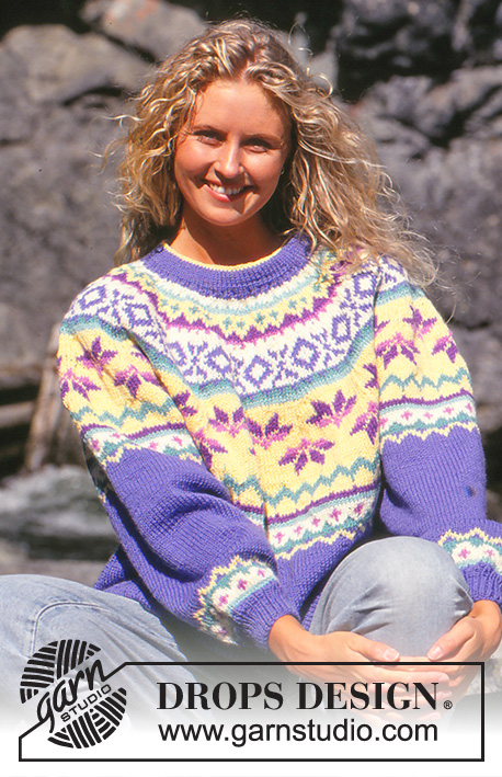 Pastel Dream / DROPS 31-15 - Sweter na drutach, z żakardem i karczkiem przerabianym na okrągło, z włóczki DROPS Karisma Superwash. Od S do L.