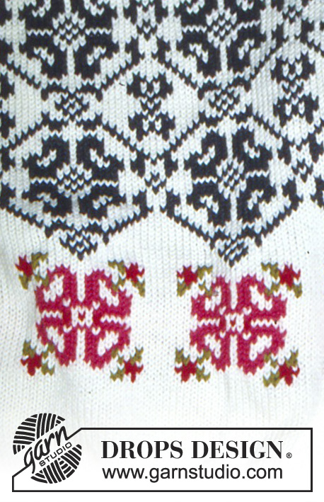 DROPS 32-17 - Sweter na drutach, z żakardem w róże, z włóczki DROPS Karisma Superwash. Od S do L.
