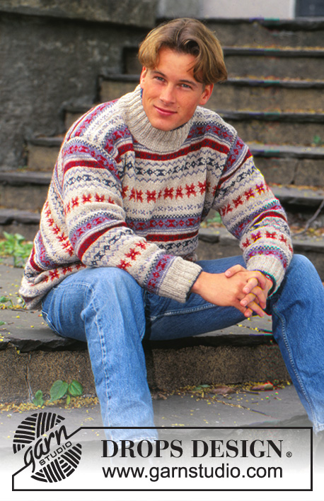 Pullover Ben / DROPS 43-13 - Damski lub męski sweter na drutach, z żakardem z włóczek DROPS Silke Tweed i DROPS Alpaca. Od S do L.