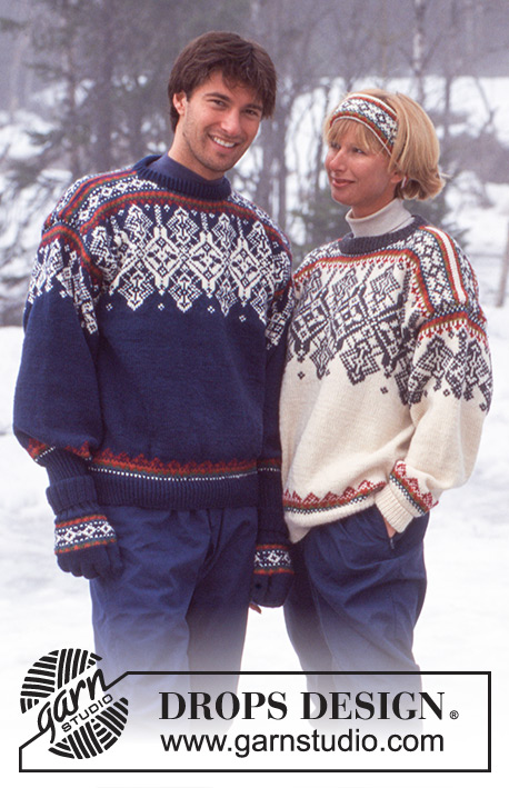 Northern Dream / DROPS 47-1 - Pulôver tricotado com jacquard norueguês, Fita de cabelo, Luvas, Gorro e Meias a condizer em DROPS Karisma Superwash