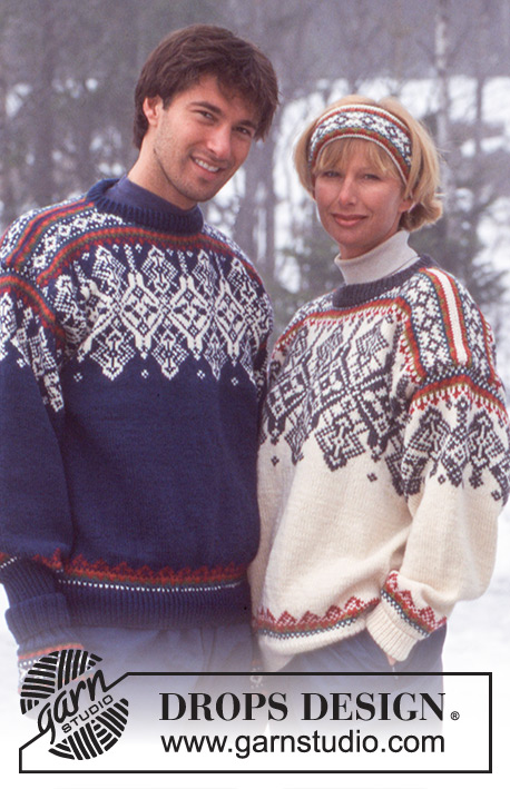 Northern Dream / DROPS 47-1 - Sweter na drutach, z żakardem norweskim, opaska, rękawiczki, czapka i skarpetki w komplecie, z włóczki DROPS Karisma Superwash