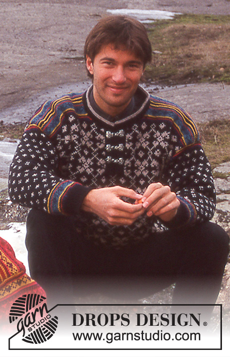 DROPS 47-18 - Damski lub męski sweter na drutach, z żakardem, z włóczki Karisma Superwash. Od S do L.