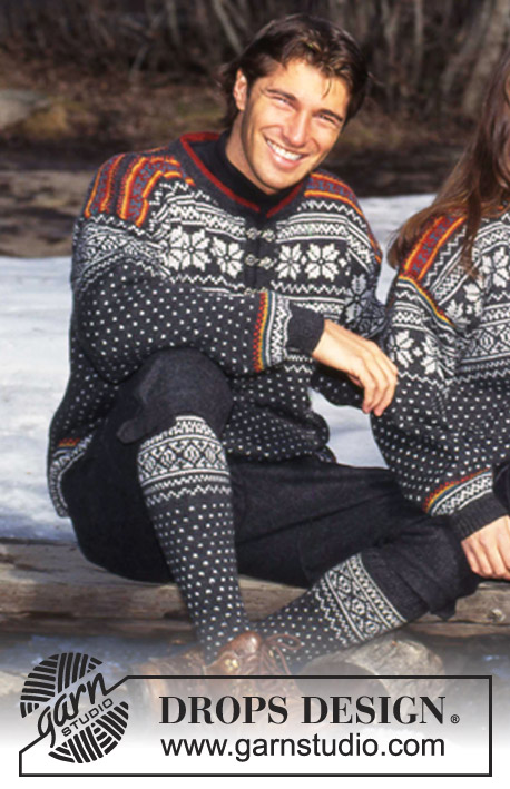 DROPS 47-23 - Damski lub męski sweter na drutach z żakardem i skarpetki w komplecie, z włóczki DROPS Karisma Superwash. Od S do L.