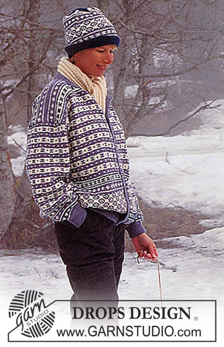 DROPS 47-8 - Strikket sweater eller jakke med nordisk Fana mønster i DROPS Karisma. Hue og strømper
