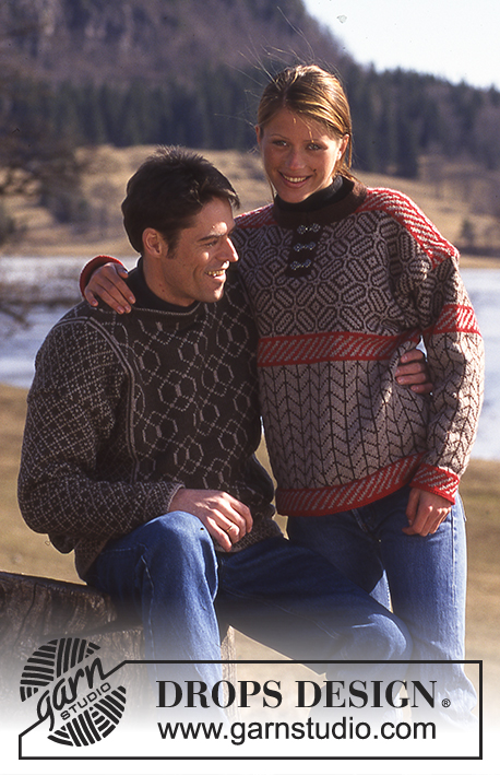 DROPS 52-14 - Damski lub męski sweter na drutach, z żakardem, z włóczki DROPS Karisma Superwash
