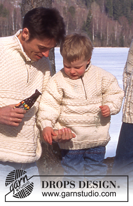 DROPS 52-25 - Dziecięcy sweter na drutach, z włóczki DROPS Alaska, ze ściegiem strukturalnym, za zapięciem na suwak.