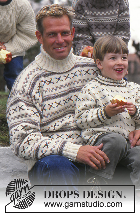 DROPS 59-7 - Damski, męski i dziecięcy sweter na drutach, z włóczki DROPS Alaska, z żakardem islandzkim. Rozmiary damskie: od S do L. Rozmiary męskie: od S do XXL. Rozmiary dziecięce: od 2 do 14 lat.