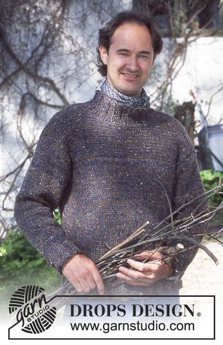 DROPS 70-16 - Męski sweter na drutach z włóczek DRPS Ull-Tweed i Silke Tweed