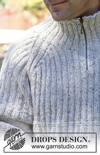 Villmark / DROPS 70-21 - Sweter na drutach z włóczki DROPS Ull-Tweed (z suwakiem lub bez) – szalik na drutach z włóczki DROPS Vienna