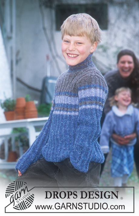 DROPS 70-3 - Sweter na drutach ściągaczem, z włóczki DROPS Angora-Tweed (wersja dziecięca i męska)