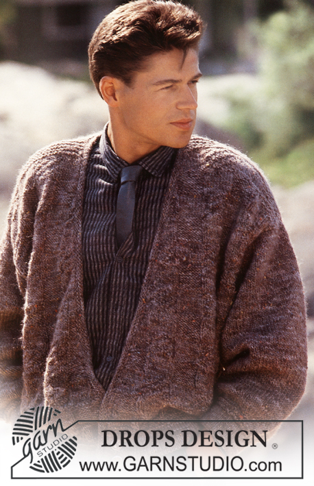 DROPS 8-13 - Rozpinany sweter męski na drutach, z włóczki DROPS Macao. Od S do L.