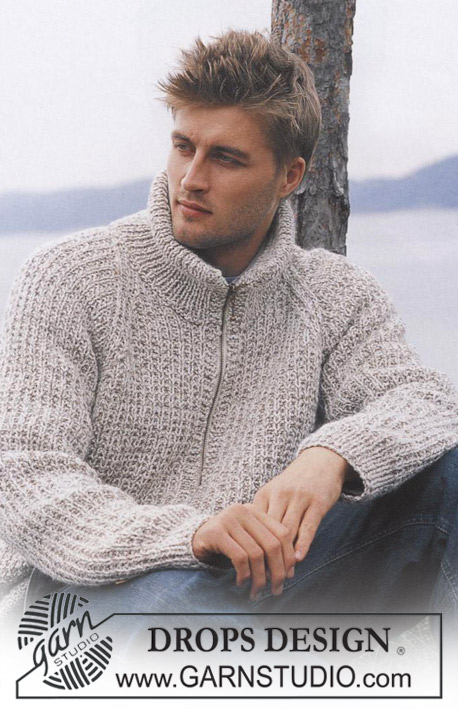 Richard / DROPS 85-13 - Rozpinany męski sweter na drutach, z reglanowymi pokrojami rękawów, wysokim wykończeniem dekoltu i suwakiem, z włóczek DROPS Karisma i DROPS Alpaca