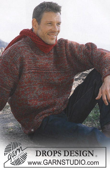 DROPS 85-14 - Męski sweter na drutach, z włóczek DROPS Karisma i DROPS Alpaca, szalik na drutach ściegiem angielskim, z włóczki DROPS Snow