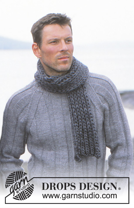 Of The Sea / DROPS 85-2 - Męski sweter na drutach, z reglanowymi rękawami i ściągaczem, z włóczki DROPS Alaska. Szalik na drutach z włóczki DROPS Snow. Od 12 lat do rozmiaru XXL.