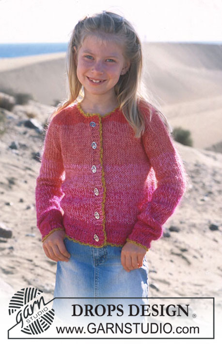 Lindsay Smiles / DROPS 89-2 - Dziewczęcy rozpinany sweter, z włóczek Drops Muskat i Vivaldi