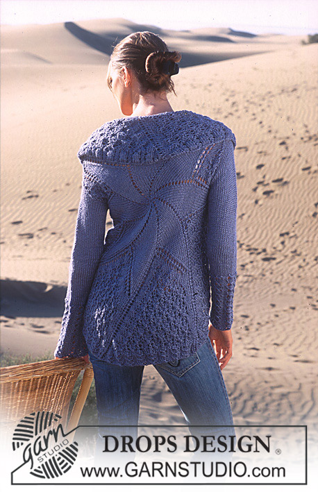 Stella Marina / DROPS 94-5 - Rozpinany sweter na drutach, przerabiany na okrągło, ściegiem ażurowym, z włóczek DROPS Alpaca i DROPS Cotton Viscose