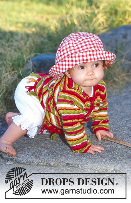 Cherub Stripes / DROPS Baby 10-24 - DROPS tröja eller kofta med ränder i «Baby-ull» och «Camelia».