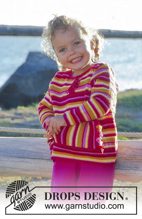 Summer Wish / DROPS Baby 10-4 - Sweter przez głowę lub rozpinany na drutach, w paski, z włóczki DROPS BabyMerino
