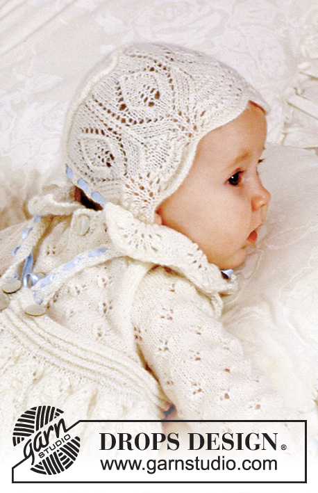 Angel Kissed Bonnet / DROPS Baby 11-31 - Gebreid mutsje met kantpatroon voor baby in DROPS BabyAlpaca Silk. Maten: 1-9 maanden