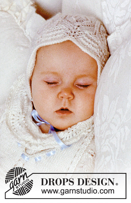Angel Kissed Bonnet / DROPS Baby 11-31 - Gebreid mutsje met kantpatroon voor baby in DROPS BabyAlpaca Silk. Maten: 1-9 maanden