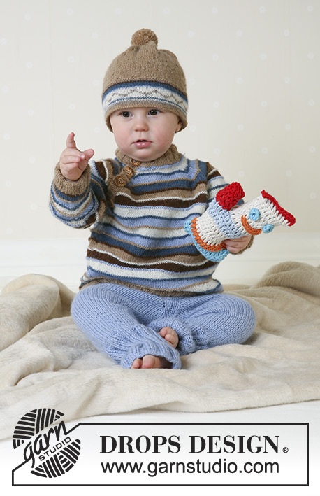 Swab the Deck / DROPS Baby 13-12 - Dziecięcy sweter, spodnie i czapka na drutach, z włóczki DROPS Alpaca