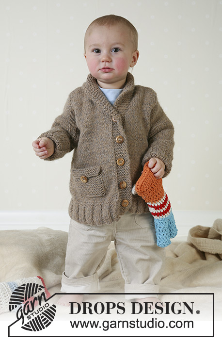 Little Alfred / DROPS Baby 13-13 - Rozpinany sweter na drutach, z włóczki DROPS Alpaca