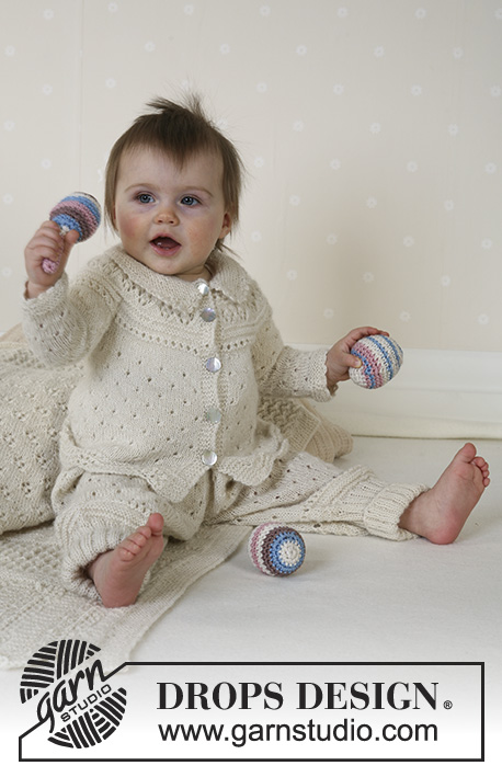 Snow Baby / DROPS Baby 13-18 - Dziecięcy sweterek, spodnie, czapka, skarpetki na drutach, z włóczki DROPS Alpaca