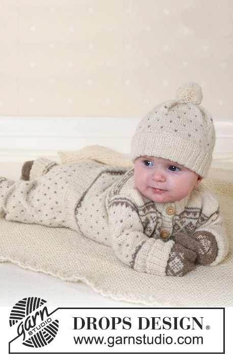 Winter Snuggles / DROPS Baby 13-5 - DROPS Alpaca lõngast kootud beebi kampsun, püksid, müts, kindad ja sokid