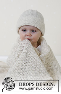 Petit Crème / DROPS Baby 14-12 - Blanket and hat in garter stitch, knitted in DROPS Alpaca. Theme: Baby blanket