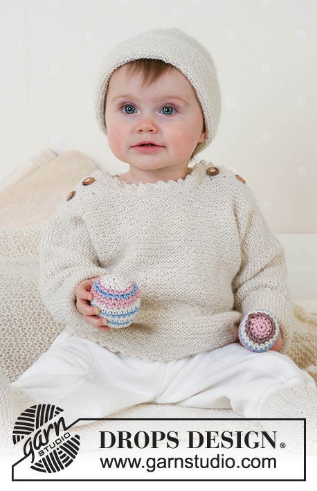Sweet Ella / DROPS Baby 14-13 - Gebreide trui met knopen en sokken in DROPS Alpaca. Maten baby en kinderen van 1 maand tot 4 jaar.