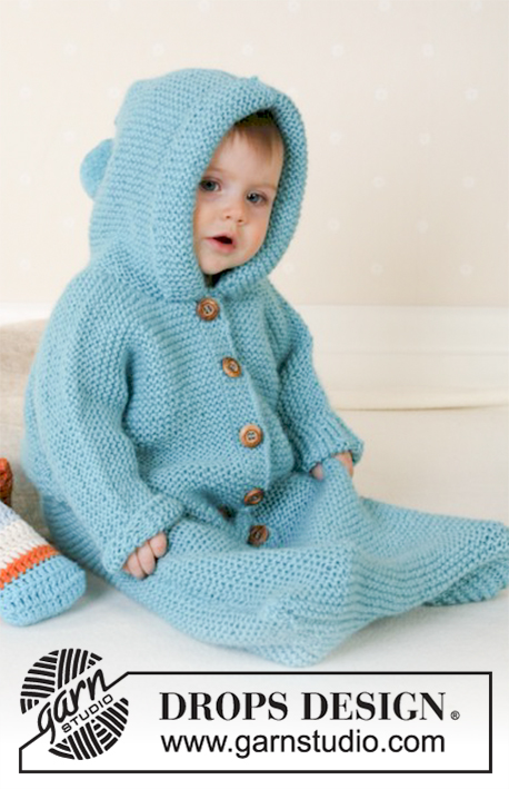 Dreamy Bluebell / DROPS Baby 14-14 - Ninho com capuz em ponto jarreteira, tricotado em DROPS Alpaca para bebés e crianças. Tamanhos: 1 mês - 4 anos.