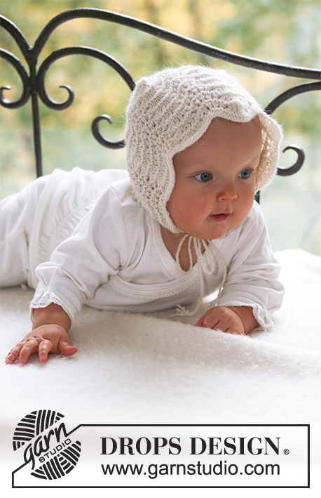 Poppy's Bonnet / DROPS Baby 18-12 - Gorrito de punto con patrón de ondas para bebé y niños en DROPS Alpaca