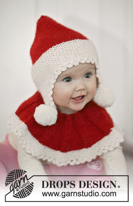 Baby Noel / DROPS Baby 19-11 - Komplet na drutach: dziecięca czapka świąteczna i komin, przerabiane 2 nitkami włóczki DROPS Alpaca.