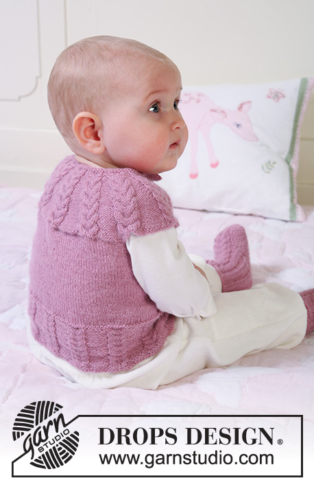 Sweet Greta / DROPS Baby 19-18 - De set bevat: Gebreid vest met raglanmouwen en kabels en sokken voor baby en kinderen in DROPS Alpaca. 