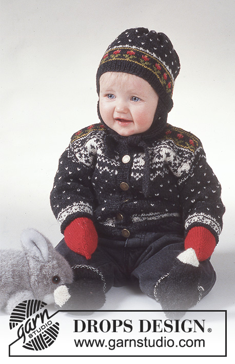 Funny Frederic / DROPS Baby 2-11 - Veste DROPS style norvégien, Pantalon, Chaussons et Bonnet en Camelia