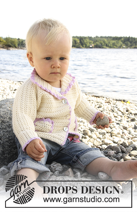Sophie by the Sea / DROPS Baby 20-17 - Casaco para bebés e crianças em croché com bolsos em DROPS Merino Extra Fine