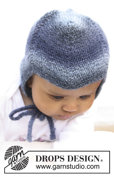 Baby Blue Hat / DROPS Baby 20-5 - Niemowlęca i dziecięca czapka na drutach, ściegiem francuskim, z włóczki DROPS Delight