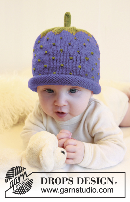 Sweet Blueberry / DROPS Baby 21-20 - Cappello mirtillo lavorato ai ferri per neonati e bambini in DROPS Alpaca.