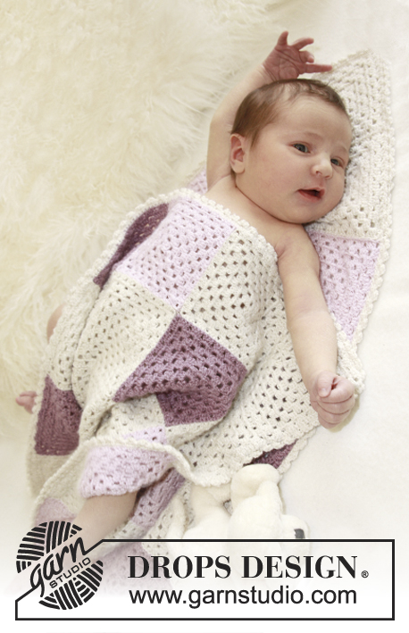 Wrap With Love / DROPS Baby 21-27 - Manta em croché com quadrados granny para bebés em DROPS BabyAlpaca Silk 