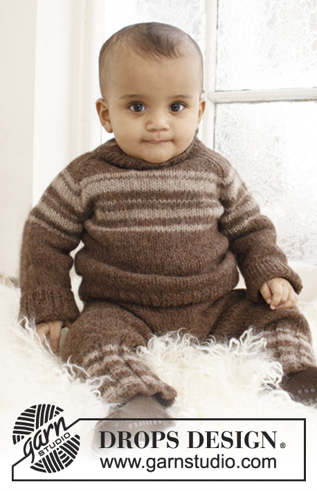 Little William / DROPS Baby 21-30 - Conjunto de calças e pulôver tricotados com raglan e riscas para bebés e crianças em DROPS Lima