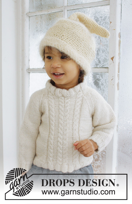 Micah / DROPS Baby 21-40 - Sweter na drutach z warkoczami i reglanowymi rękawami, 2 nitkami włóczki DROPS Alpaca, rozmiar niemowlęcy i dziecięcy. Od 1 miesiąca do 4 lat.