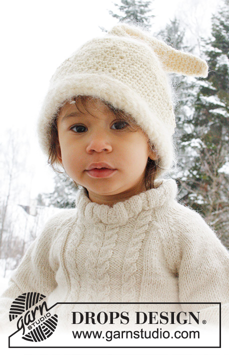 Micah / DROPS Baby 21-41 - Gehäkelte Mütze mit Zipfel / Weihnachtsmütze in DROPS Alpaca und DROPS Vienna für Babys und Kinder.