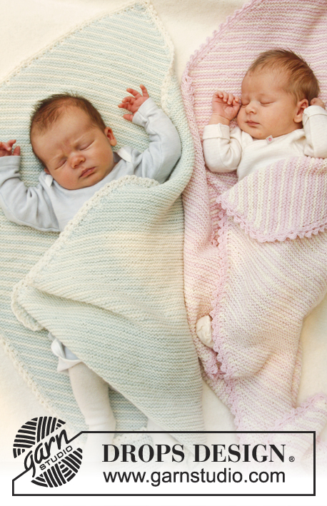 Dream Date / DROPS Baby 25-1 - Gebreide babydeken in ribbelsteek met strepen – wordt van hoek naar hoek gebreid in DROPS BabyMerino 