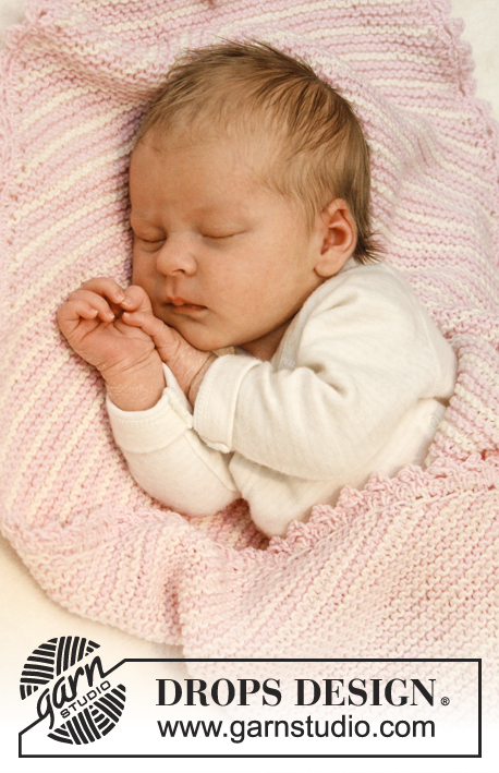 Dream Date / DROPS Baby 25-1 - Dětská deka s pruhy pletená vroubkovým vzorem od jednoho rohu ke druhému z příze DROPS BabyMerino