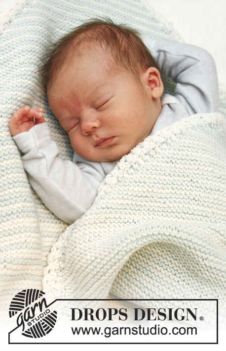 Dream Date / DROPS Baby 25-1 - Dětská deka s pruhy pletená vroubkovým vzorem od jednoho rohu ke druhému z příze DROPS BabyMerino