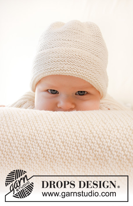 Peek-a-boo / DROPS Baby 25-10 - Cappello lavorato ai ferri per neonati a maglia legaccio in DROPS BabyMerino. Taglie: (prematuri) - 4 anni.