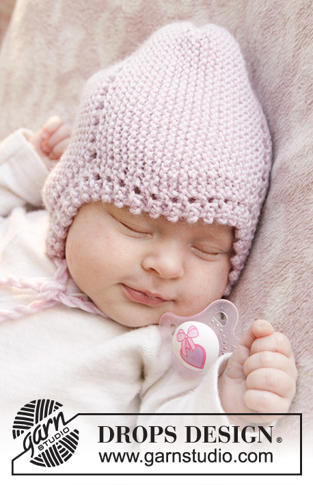Lullaby / DROPS Baby 25-3 - Gorro tricotado em ponto jarreteira com orla picot para bebés em DROPS Karisma. Tamanhos 0 - 4 anos.