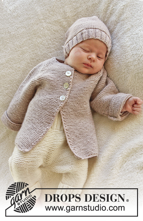 Sleep Tight / DROPS Baby 25-33 - Dětský raglánový kabátek pletený vroubkovým vzorem z příze DROPS BabyMerino. Velikost: nedonošenci - 4 roky